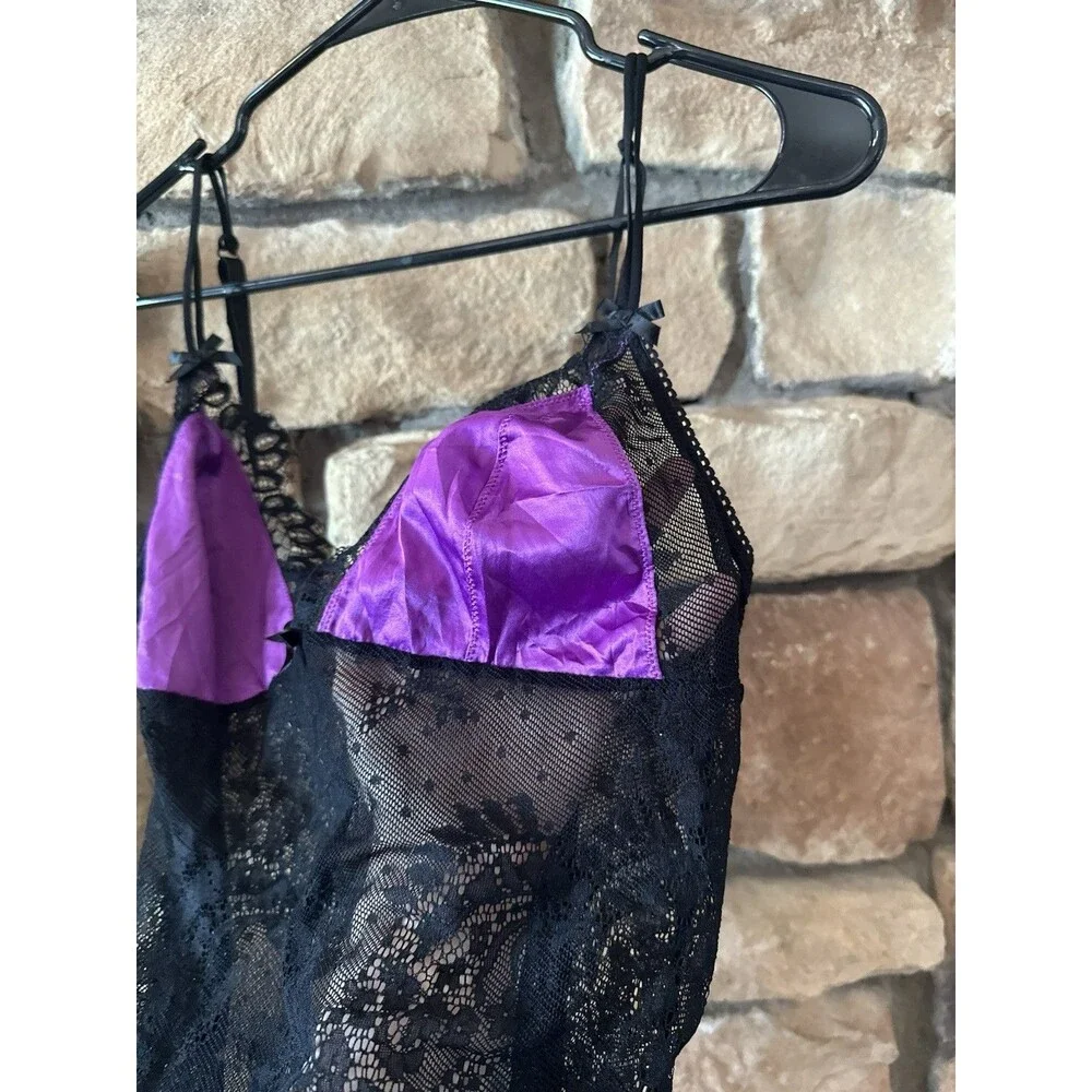 2006 Victoria's Secret Sexy Little Things Lace Sz L Purple Black Slip Dress Y2K